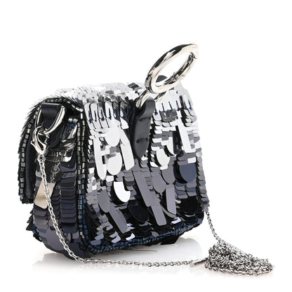 Fendi Sequin Paillettes Shiny Nappa Sex and the City Nano Maxi Buckle Baguette Charm Dark Blue 3 of 10