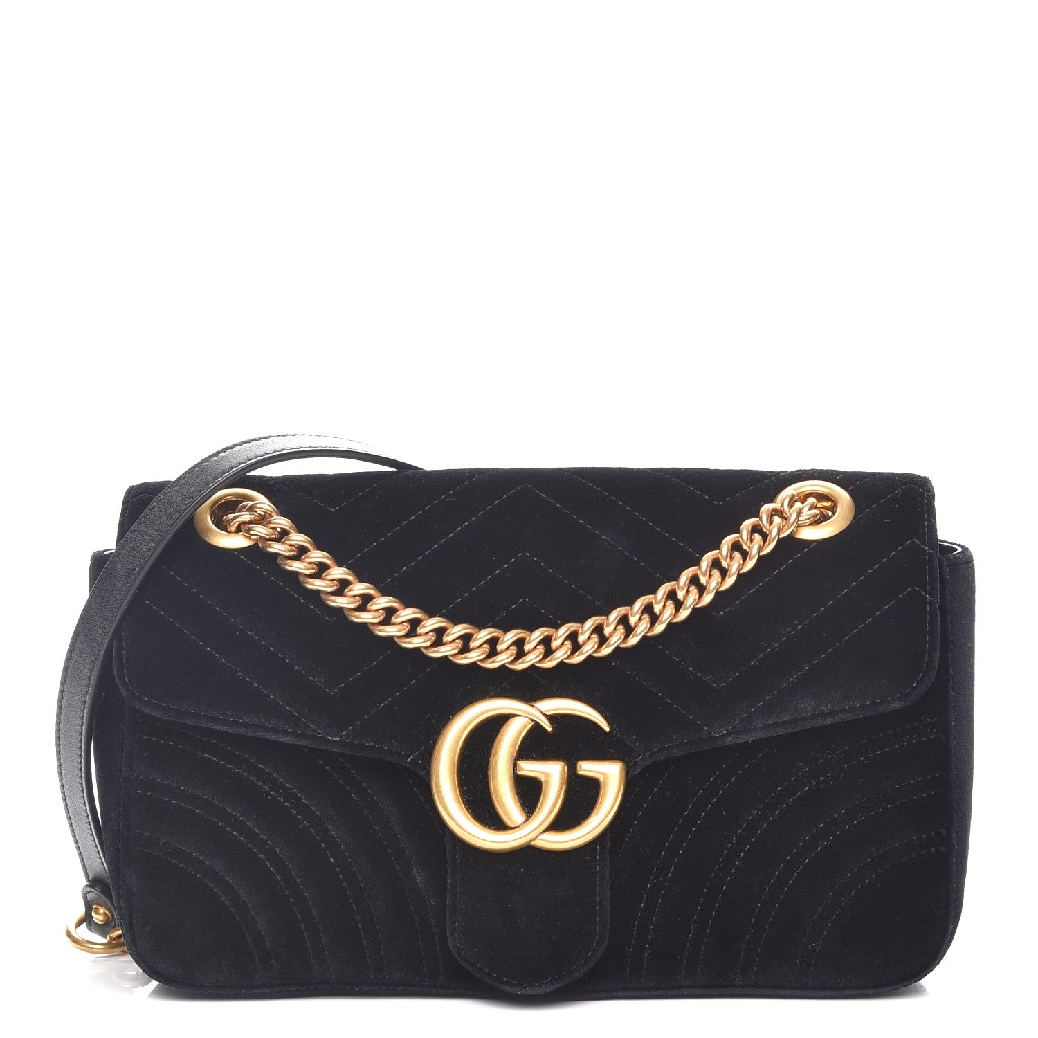 Gucci Velvet Matelasse Small GG Marmont Shoulder Bag Black 1 of 10