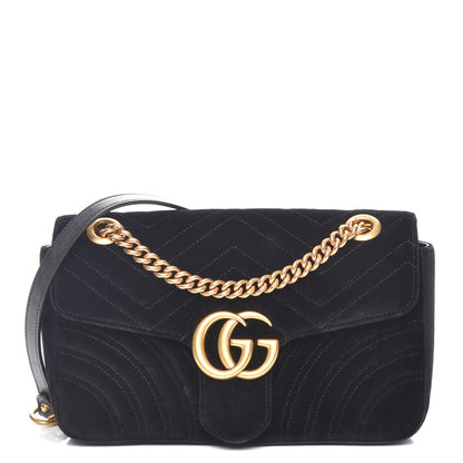 Gucci Velvet Matelasse Small GG Marmont Shoulder Bag Black 1 of 10