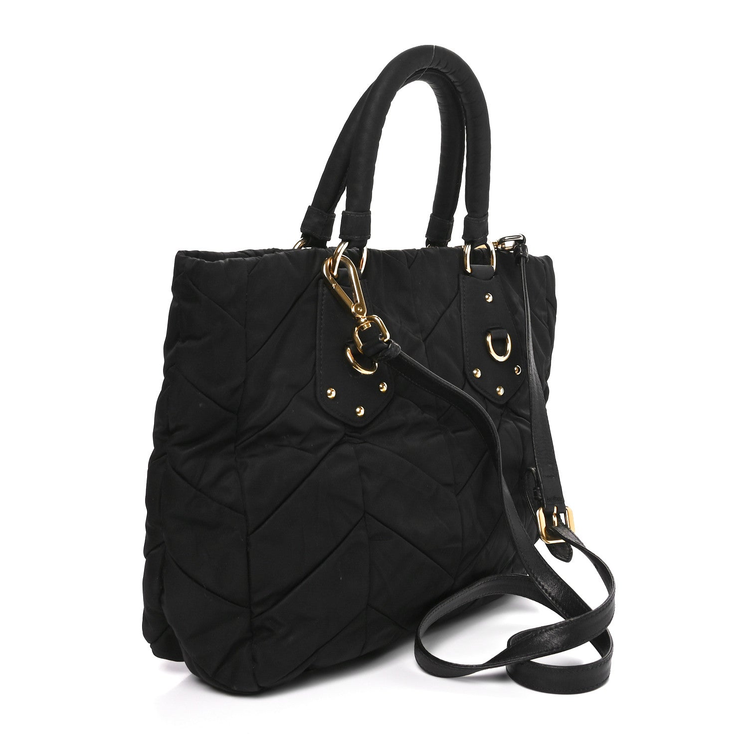 Prada Tessuto Nylon Chevron Quilted Tote Black 2 of 9
