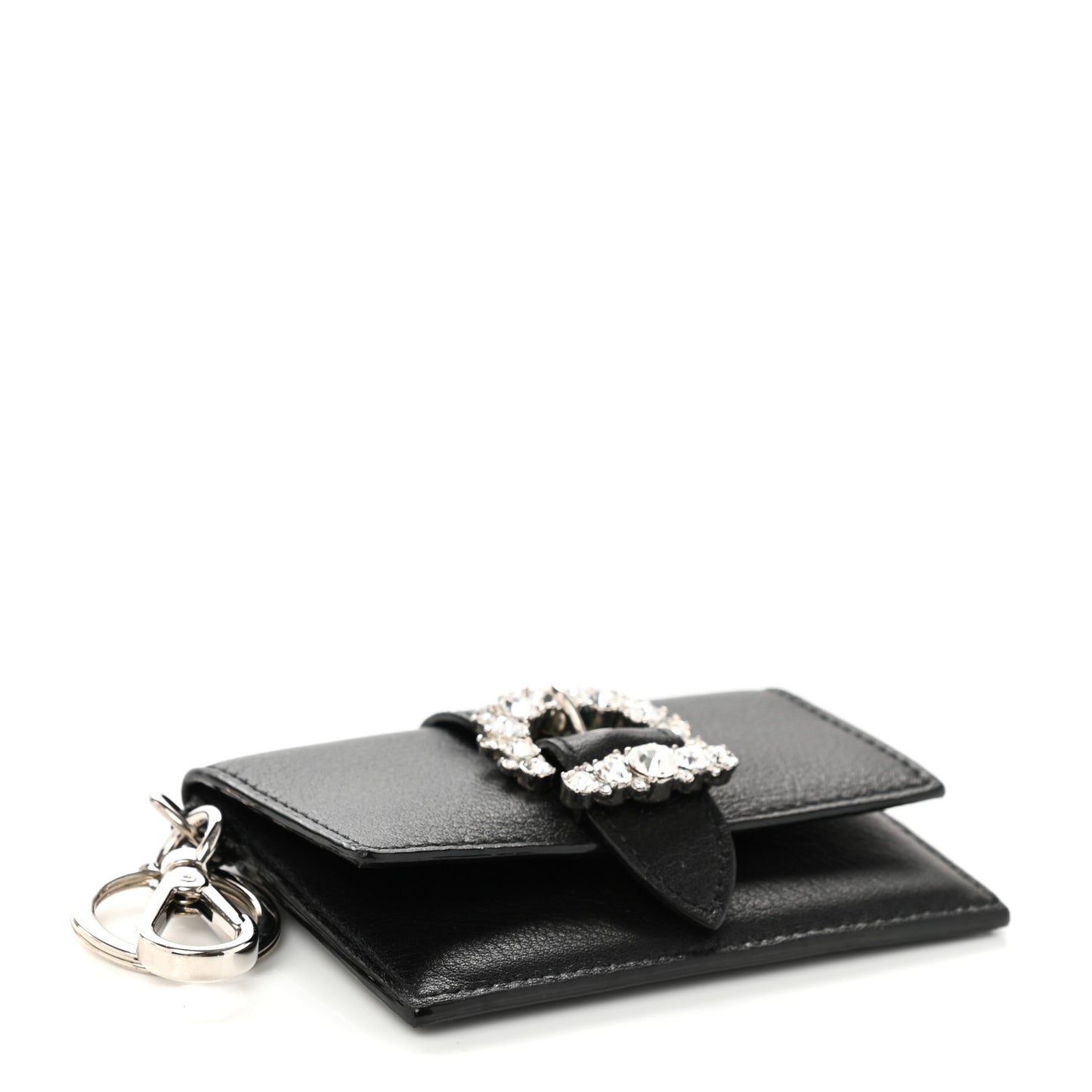 Calfskin Crystal Cheri Charm Case Wallet Black