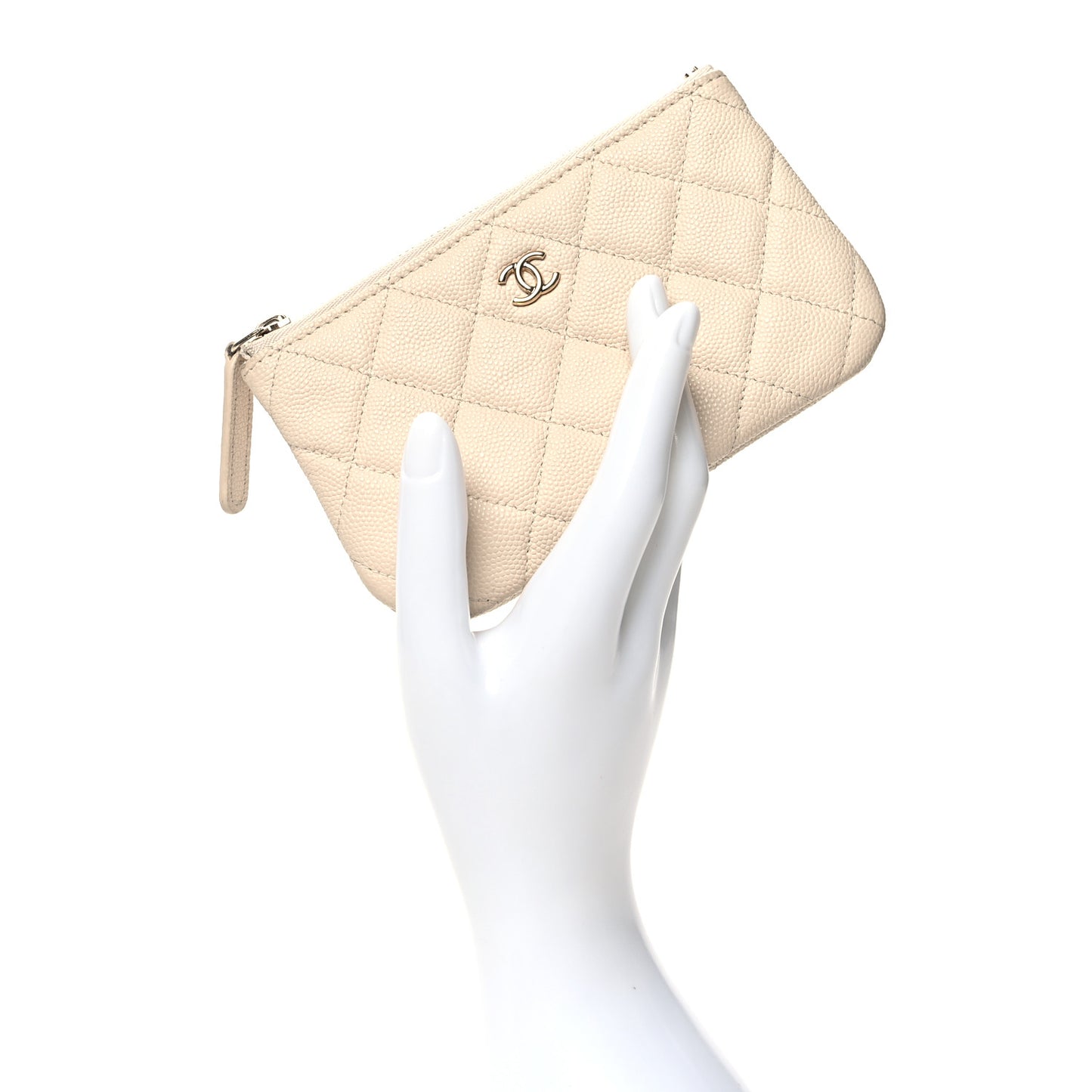 Caviar Quilted Small Cosmetic Case Light Beige