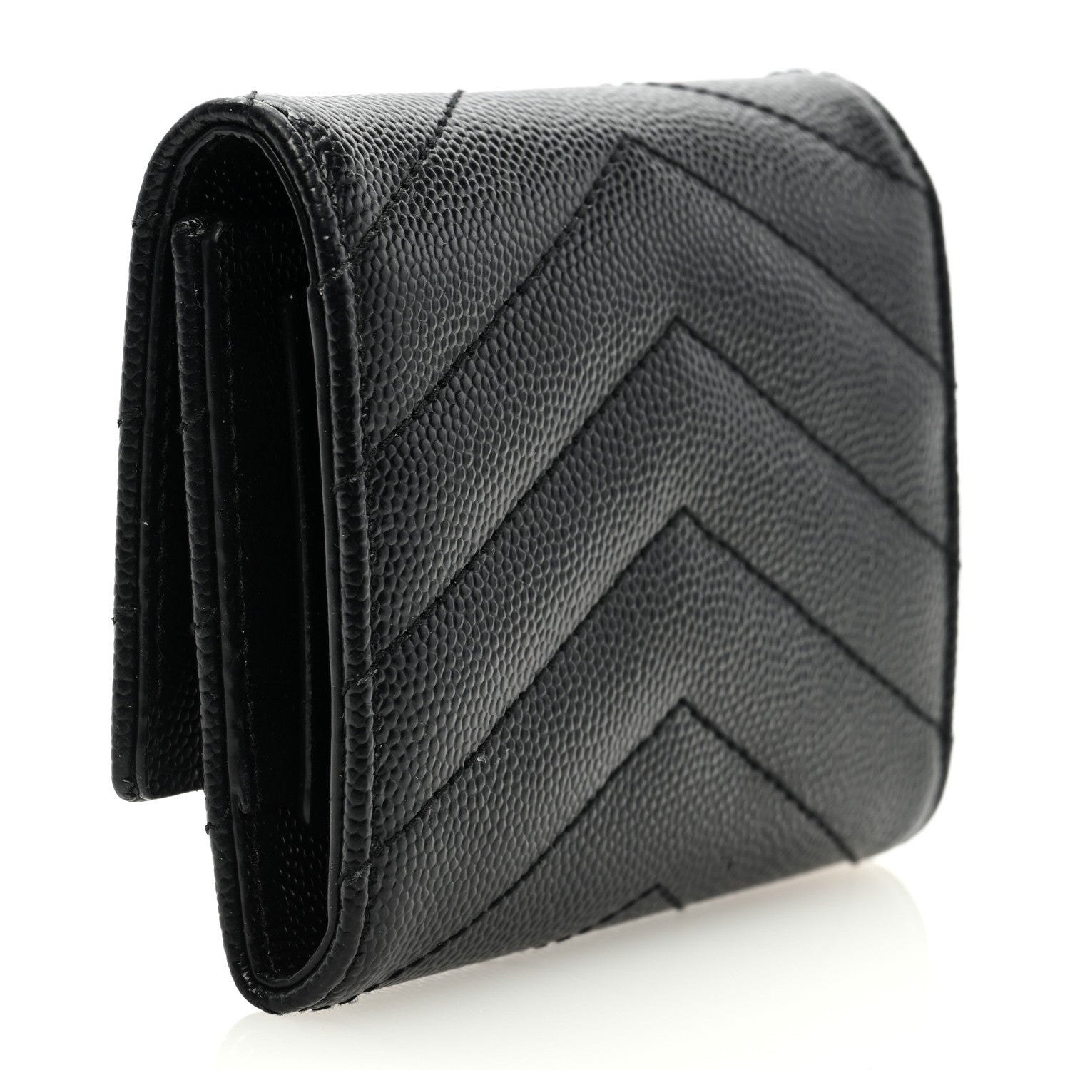Saint Laurent Grain de Poudre Matelasse Cassandre Monogram Slim Key Case Black 3 of 6