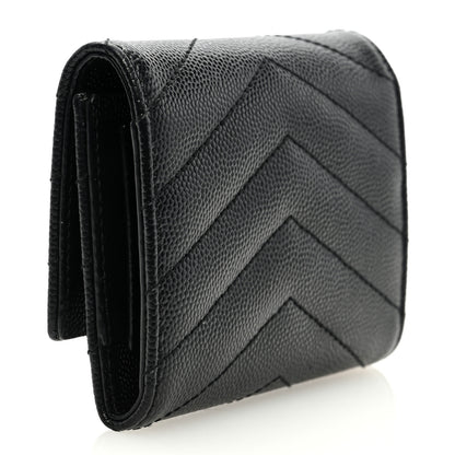 Saint Laurent Grain de Poudre Matelasse Cassandre Monogram Slim Key Case Black 3 of 6