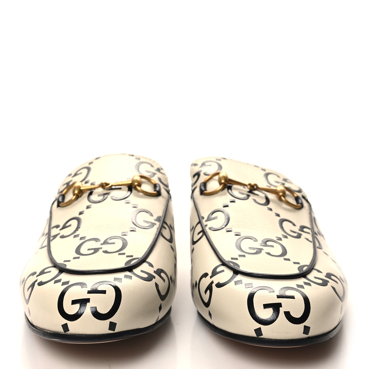 Azalea Calfskin GG Monogram Bi-Color Debossed Womens Princetown Slippers 40 Mystic White Black
