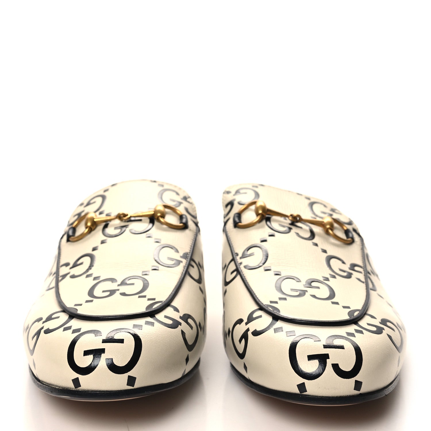 Gucci Azalea Calfskin GG Monogram Bi-Color Debossed Womens Princetown Slippers 40 Mystic White Black 2 of 9