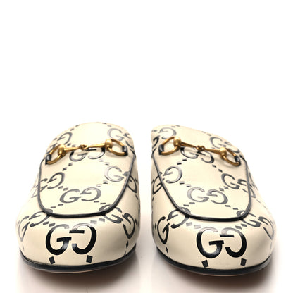 Gucci Azalea Calfskin GG Monogram Bi-Color Debossed Womens Princetown Slippers 40 Mystic White Black 2 of 9