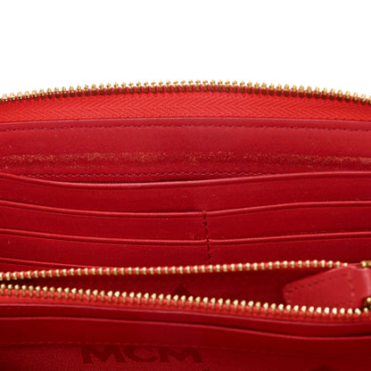 MCM Visetos Studded Zip Around Wristlet Wallet Red 7 of 12