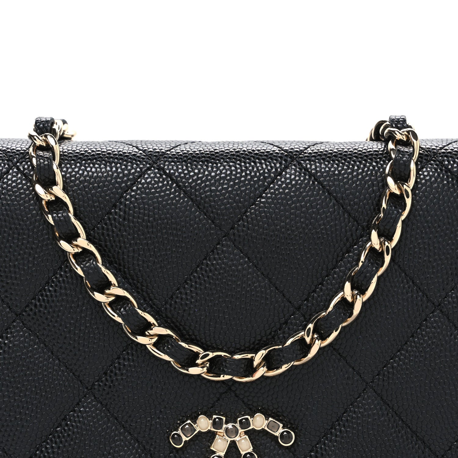 Chanel Shiny Caviar Enamel Quilted CC Wallet On Chain WOC Black 9 of 11