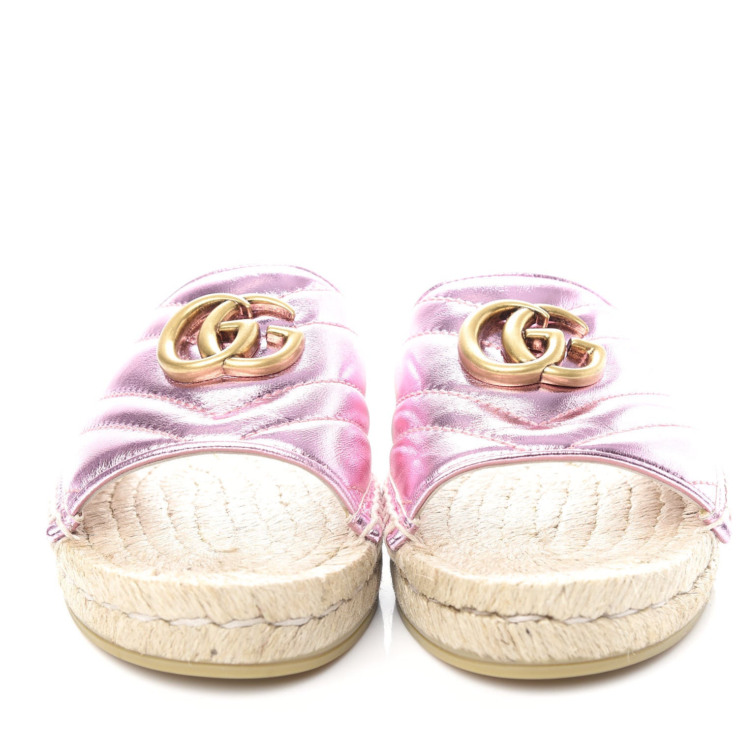 Gucci Metallic Nappa Matelasse GG Marmont Espadrille Slide Sandals 35.5 Rosa 5 of 11