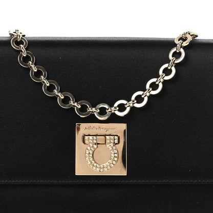 Salvatore Ferragamo Satin Crystal Gancini Chain Flap Bag Black 7 of 13