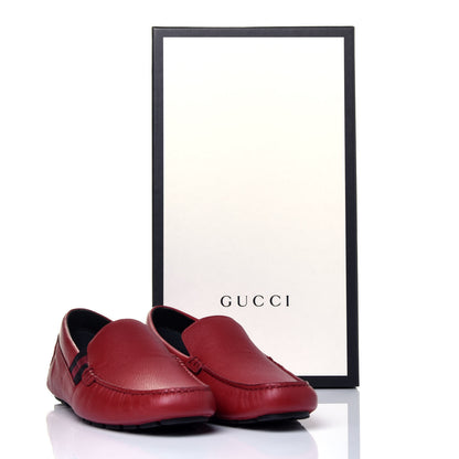 Gucci Calfskin Web Mens Driver Loafers 7.5 Red 8 of 8