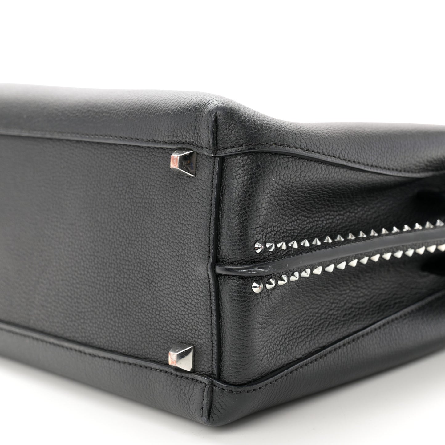 Grained Calfskin Studded Medium Milla Tote Black