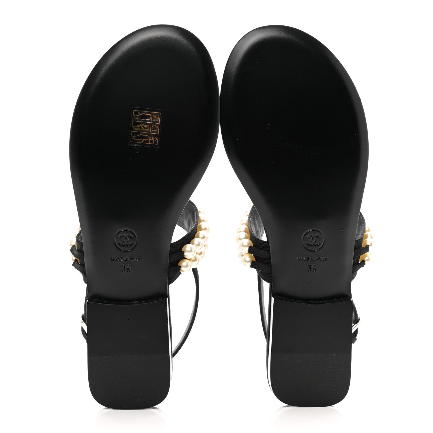 Chanel Grosgrain Pearl CC Sandals 39 Black 5 of 9