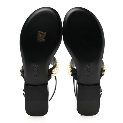 Chanel Grosgrain Pearl CC Sandals 39 Black 5 of 9