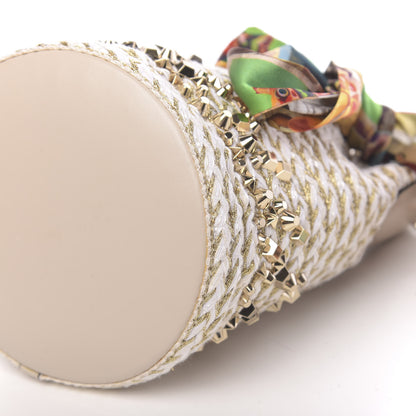 Christian Louboutin Woven Jute Crepe Satin Studded Marie Jane Bucket White Gold 9 of 9