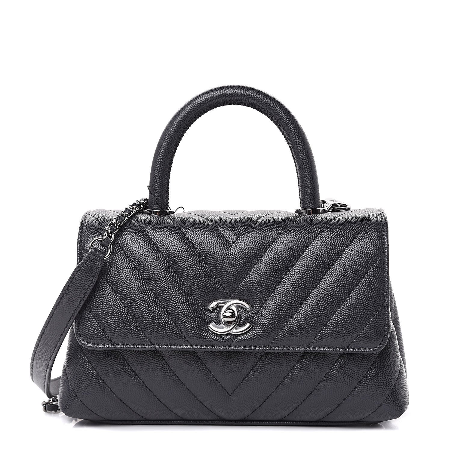 Chanel Caviar Chevron Quilted Mini Coco Handle Flap Black 1 of 10