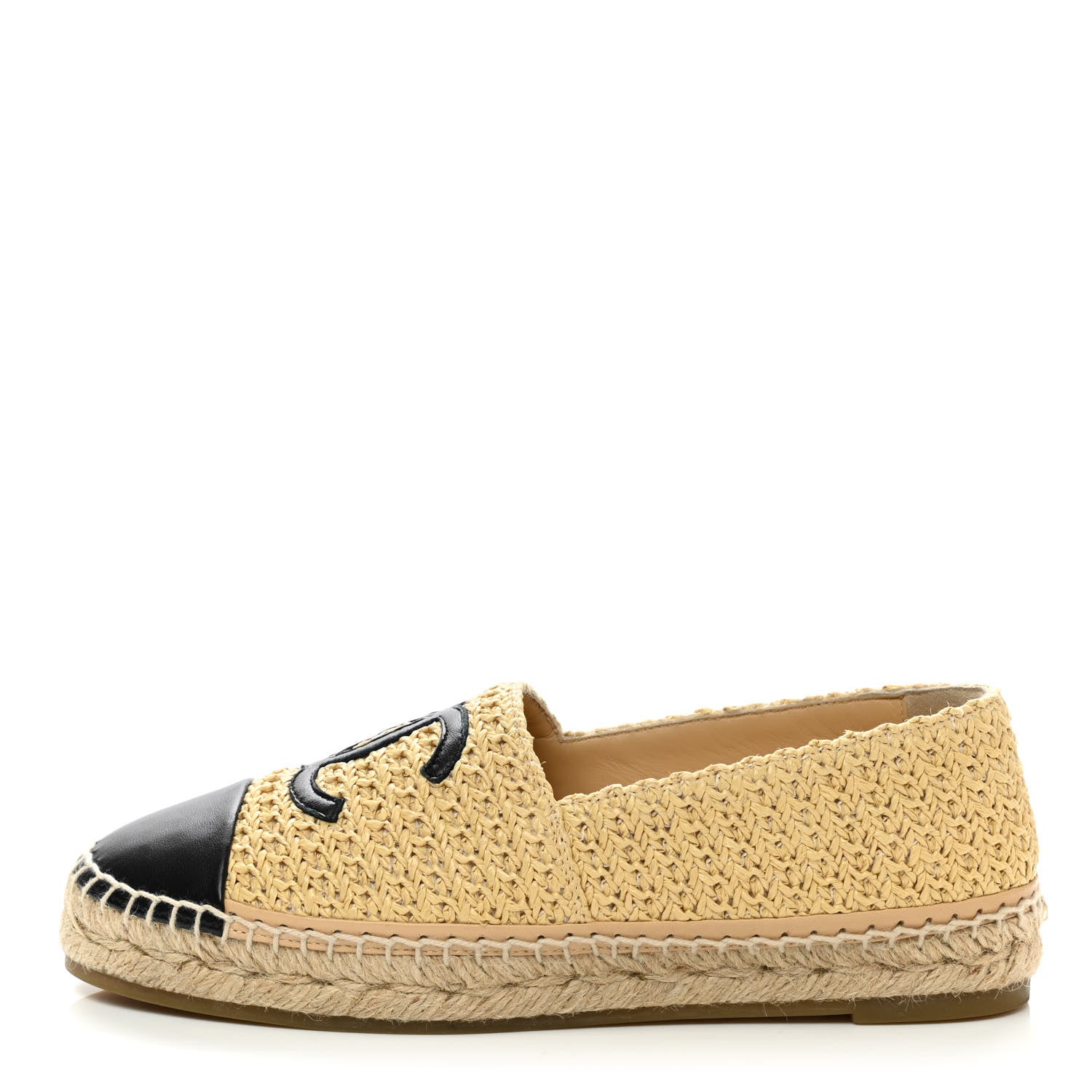 Chanel Braided Fabric Lambskin CC Espadrilles 38 Beige Black 1 of 11