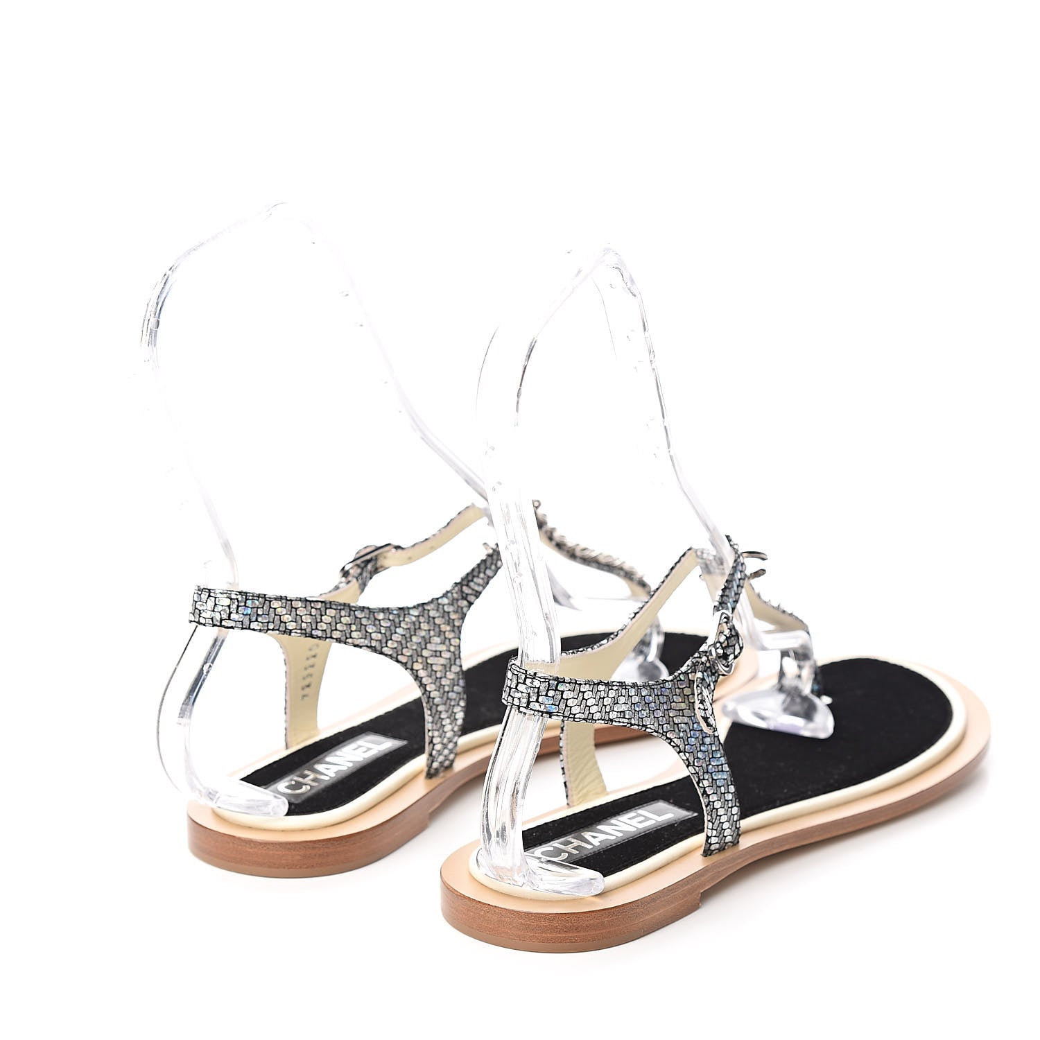 Chanel Goatskin Velvet Fantasy CC Chain Thong Sandals 41.5 Silver Ivory 4 of 9
