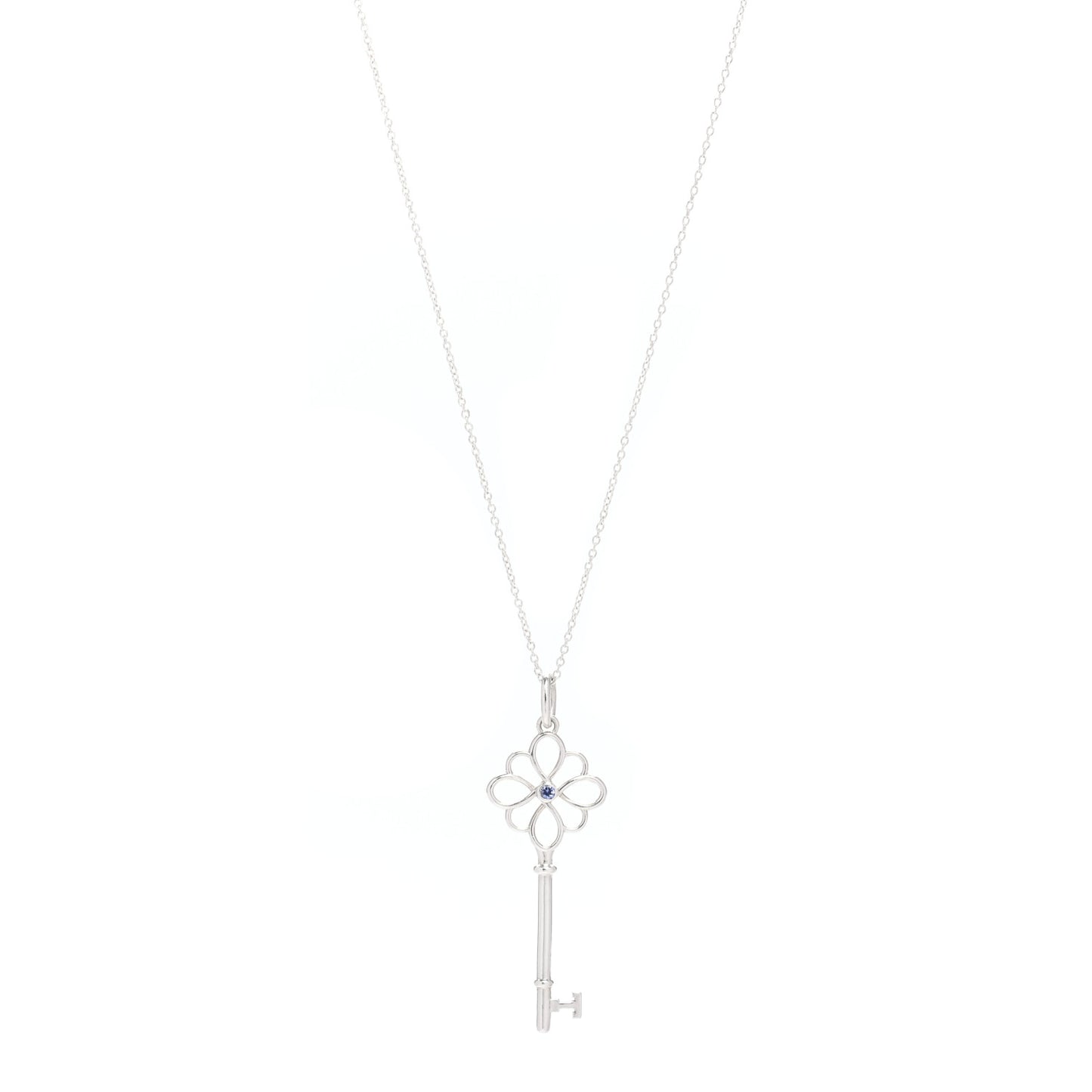 Sterling Silver Sapphire Knot Key Pendant Necklace