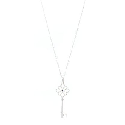 Tiffany Sterling Silver Sapphire Knot Key Pendant Necklace 1 of 4