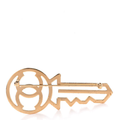 Chanel Crystal CC Key Brooch Black Gold 3 of 6