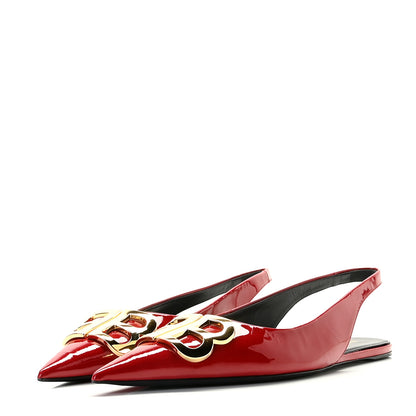 Balenciaga Patent BB Knife Pointy Toe Slingback Flats 39 Rouge Cardinal 3 of 11