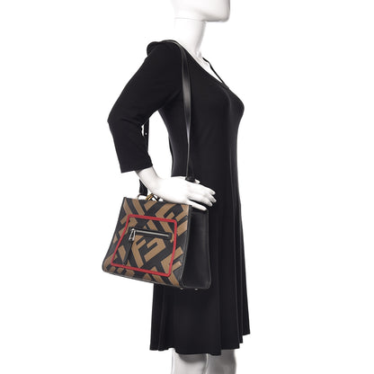 Fendi Vitello Century F is Fendi FF Diagonal Inlay Small Runaway Satchel Fango Black Fragola 2 of 10