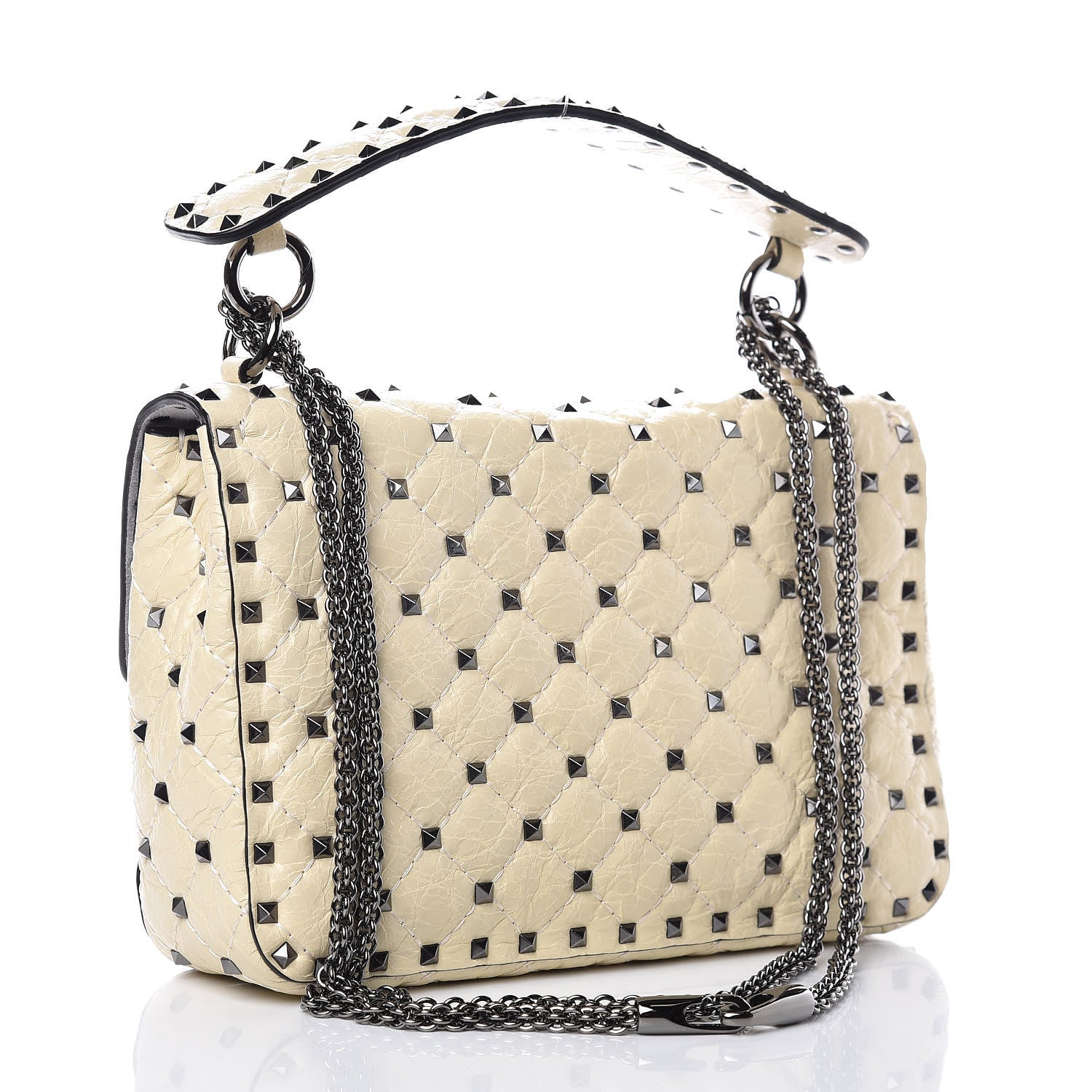 Valentino Garavani Craquele Nappa Medium Rockstud Spike Shoulder Bag Light Ivory 3 of 11