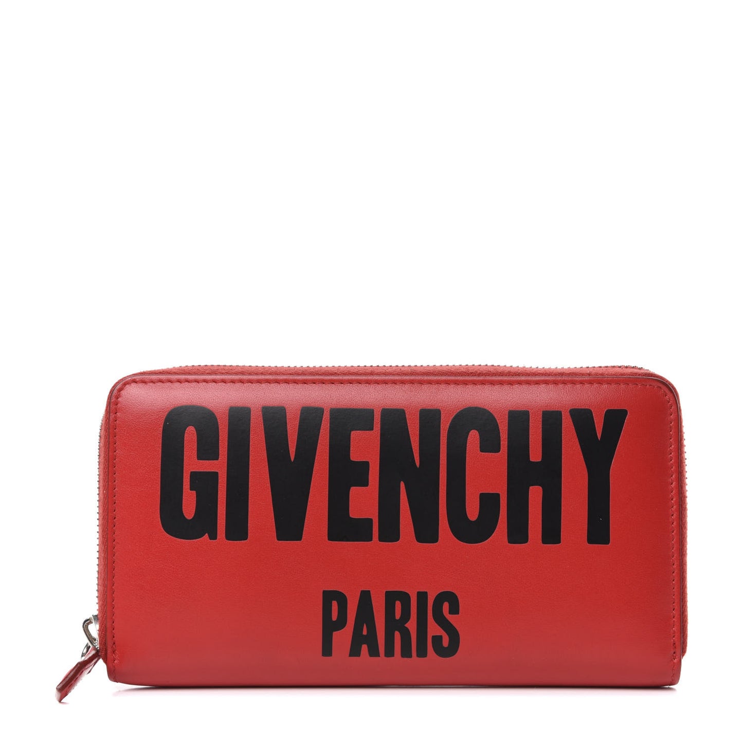 Calfskin Logo Zip Around Wallet Red Black