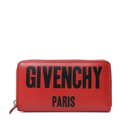 Givenchy Calfskin Logo Zip Around Wallet Red Black 1 of 7