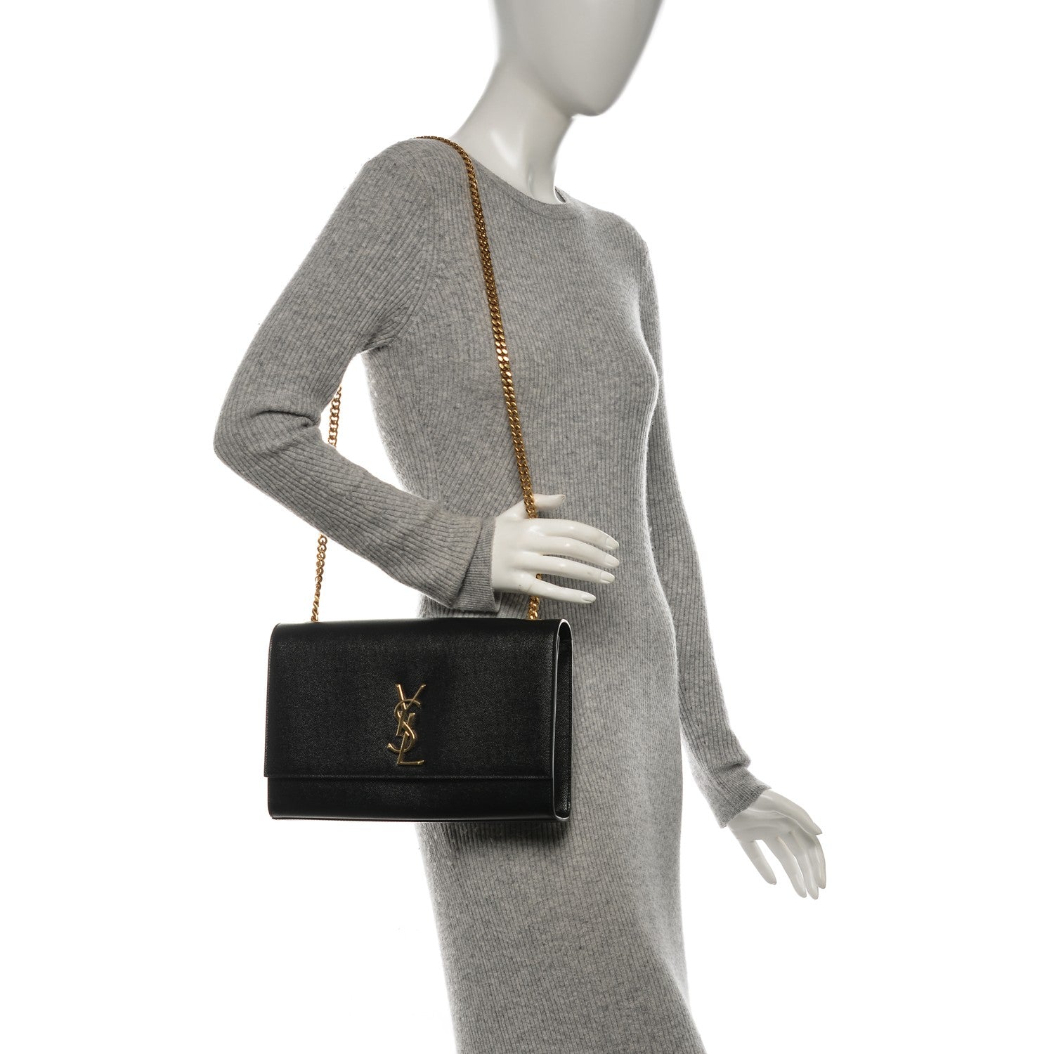 Saint Laurent Grain De Poudre Large Classic Monogram Kate Satchel Black 2 of 6