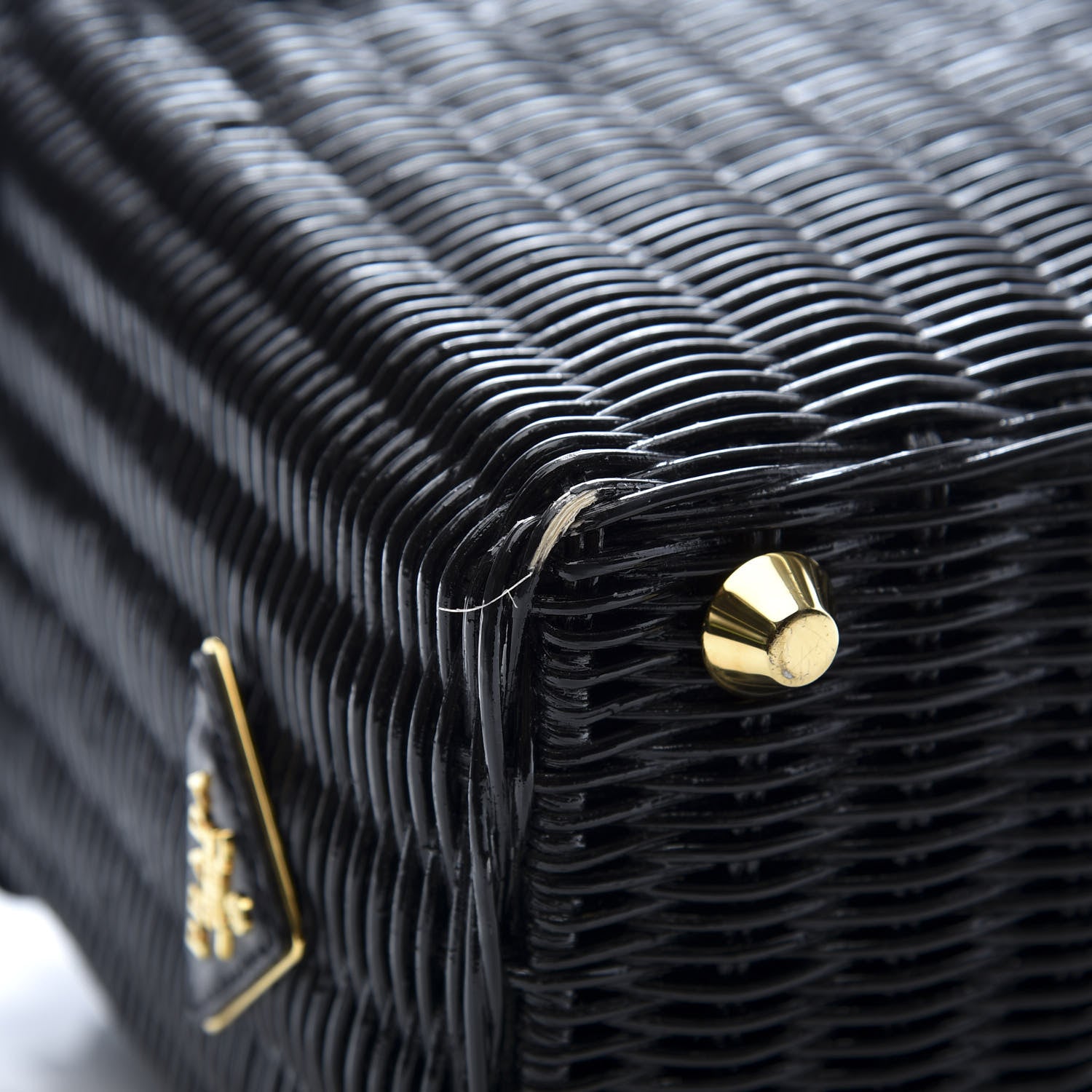 Prada Wicker Canvas Floral Embellished Shoulder Bag Black 9 of 12