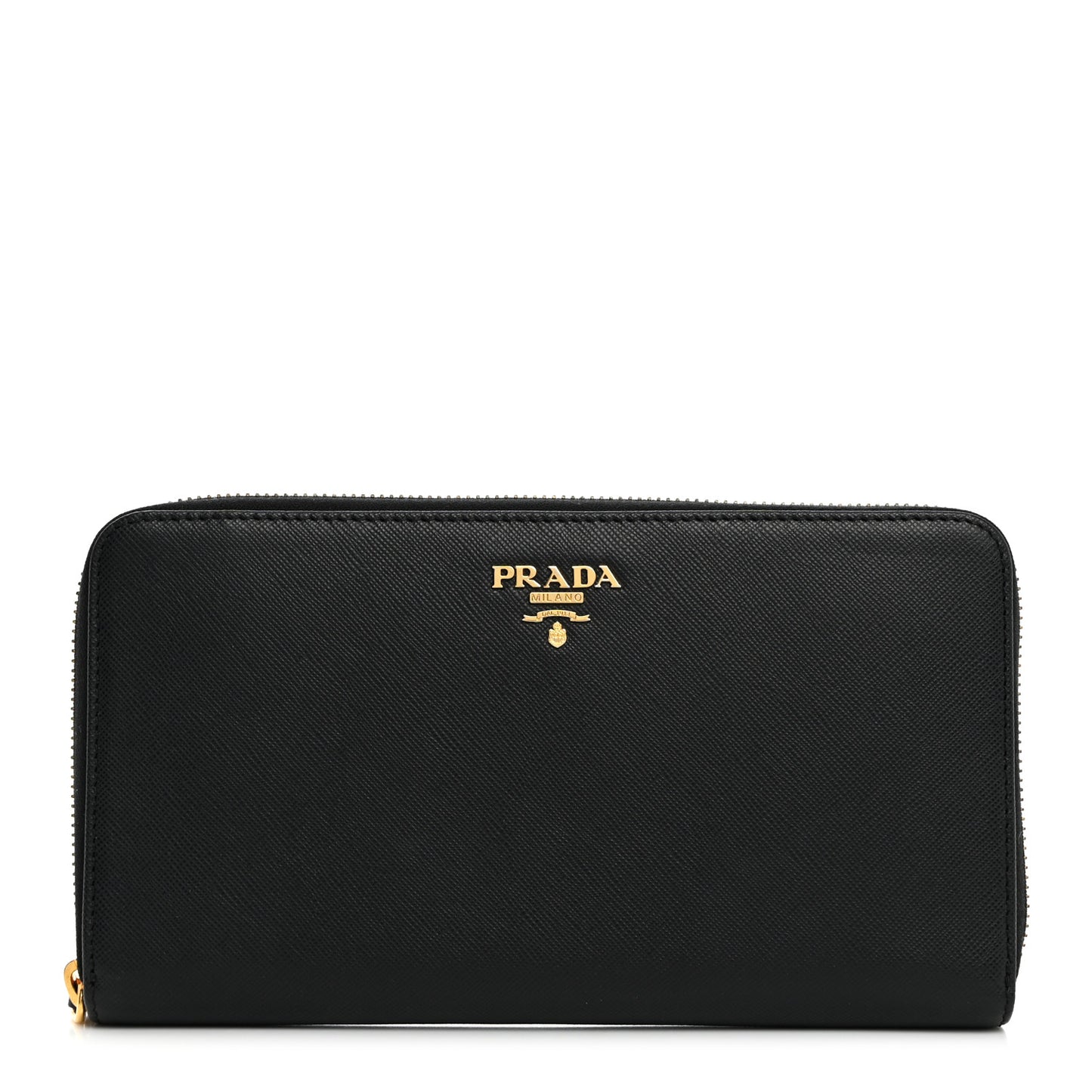 Saffiano Metal Large Zip Around Travel Wallet Black