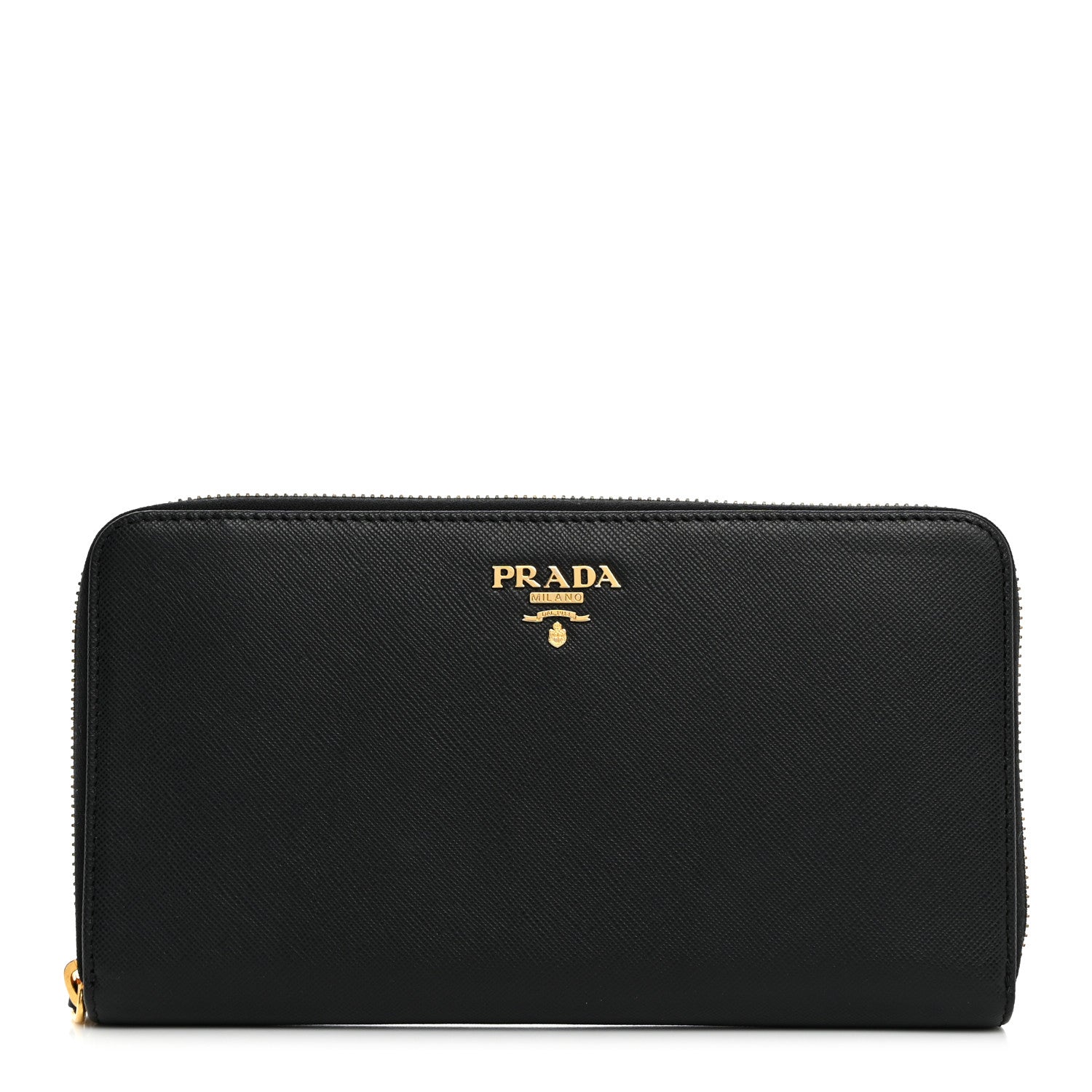 Prada Saffiano Metal Large Zip Around Travel Wallet Black 1 of 6