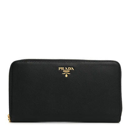 Prada Saffiano Metal Large Zip Around Travel Wallet Black 1 of 6