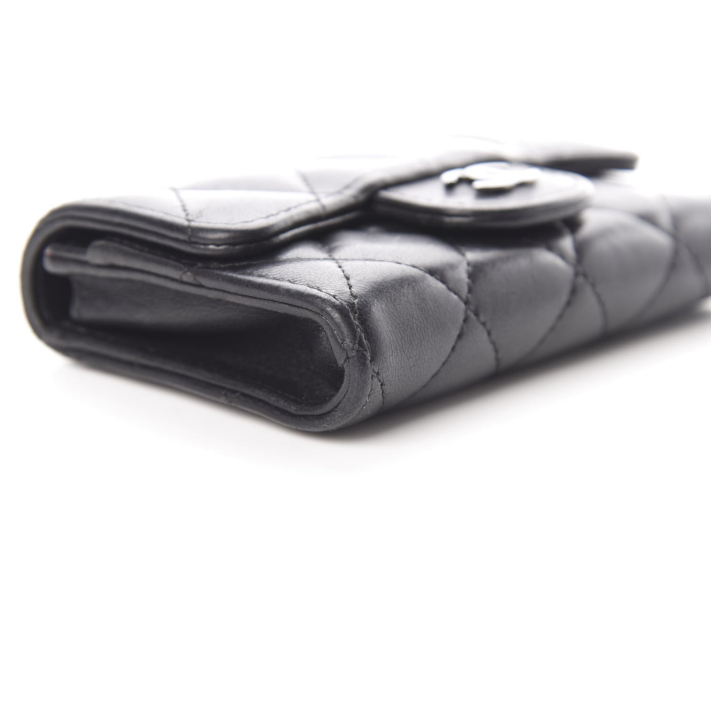 Lambskin Quilted Flap Card Holder Black