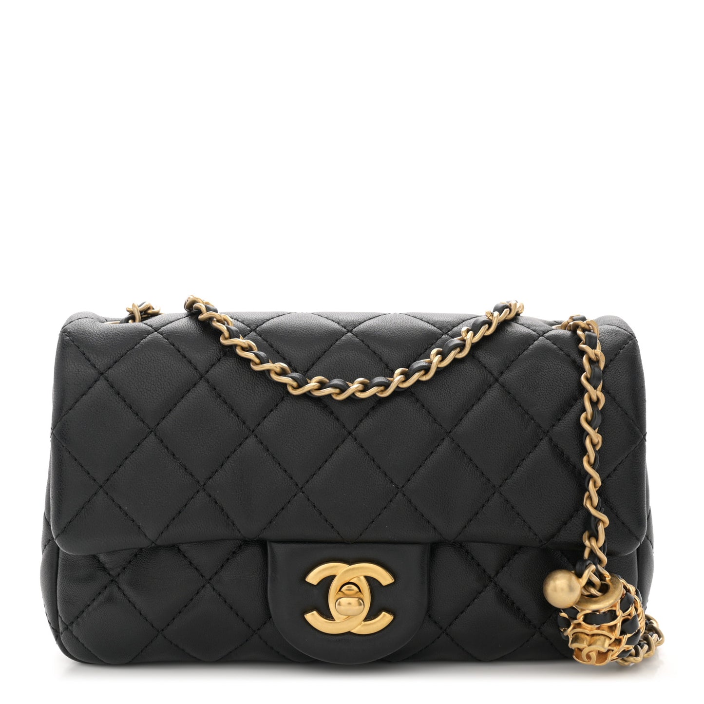 Lambskin Quilted Mini Rectangular Pearl Crush Flap Black