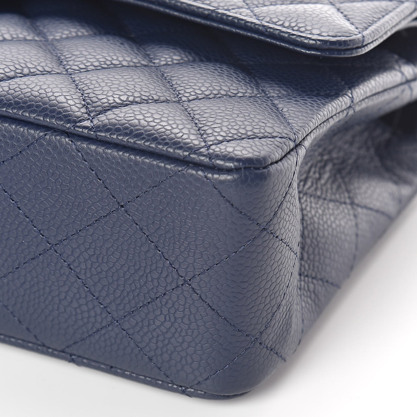 Caviar Quilted Medium Double Flap Dark Blue