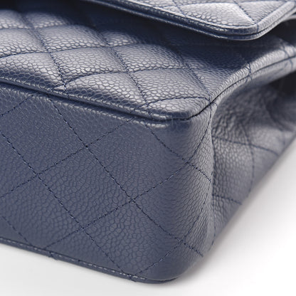 Chanel Caviar Quilted Medium Double Flap Dark Blue 9 of 10