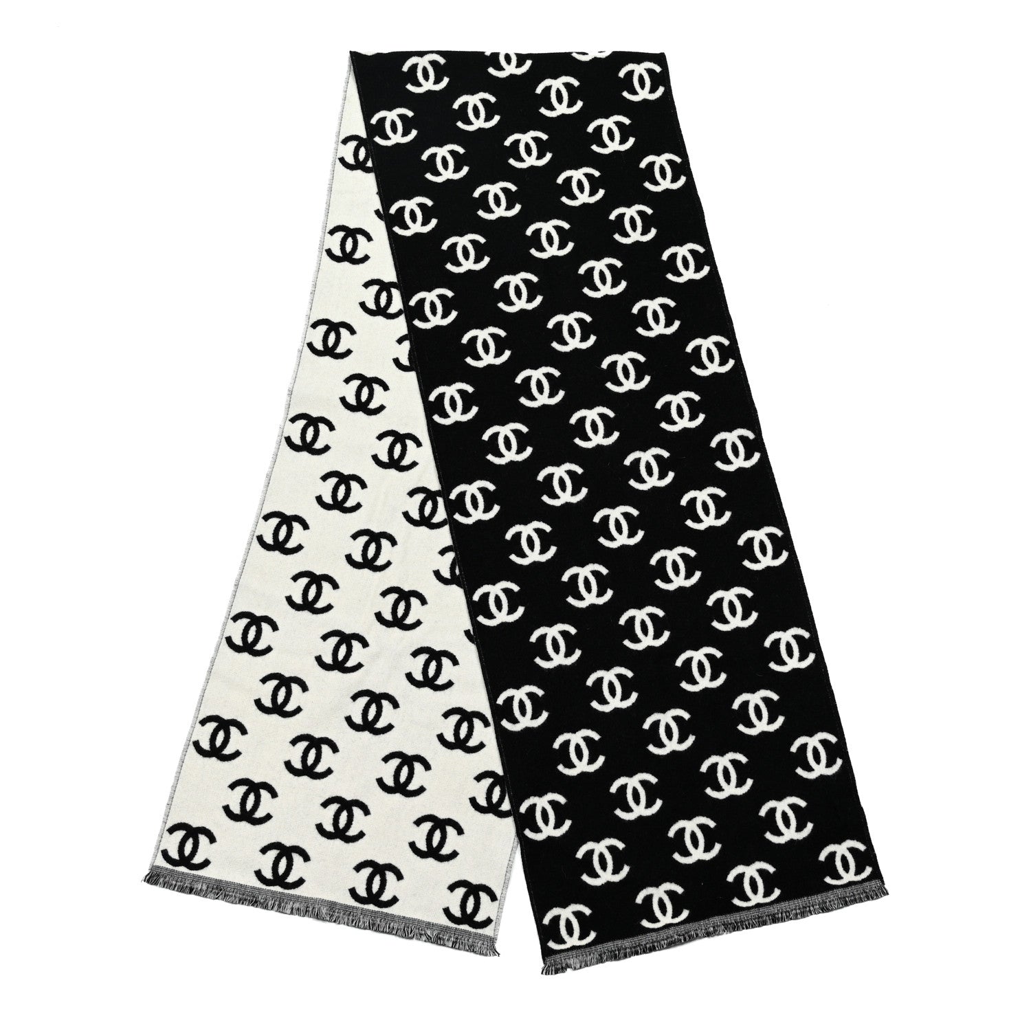 Chanel Wool Cashmere CC Scarf Black White 2 of 3