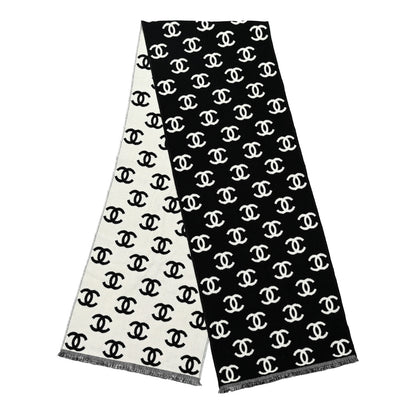 Chanel Wool Cashmere CC Scarf Black White 2 of 3