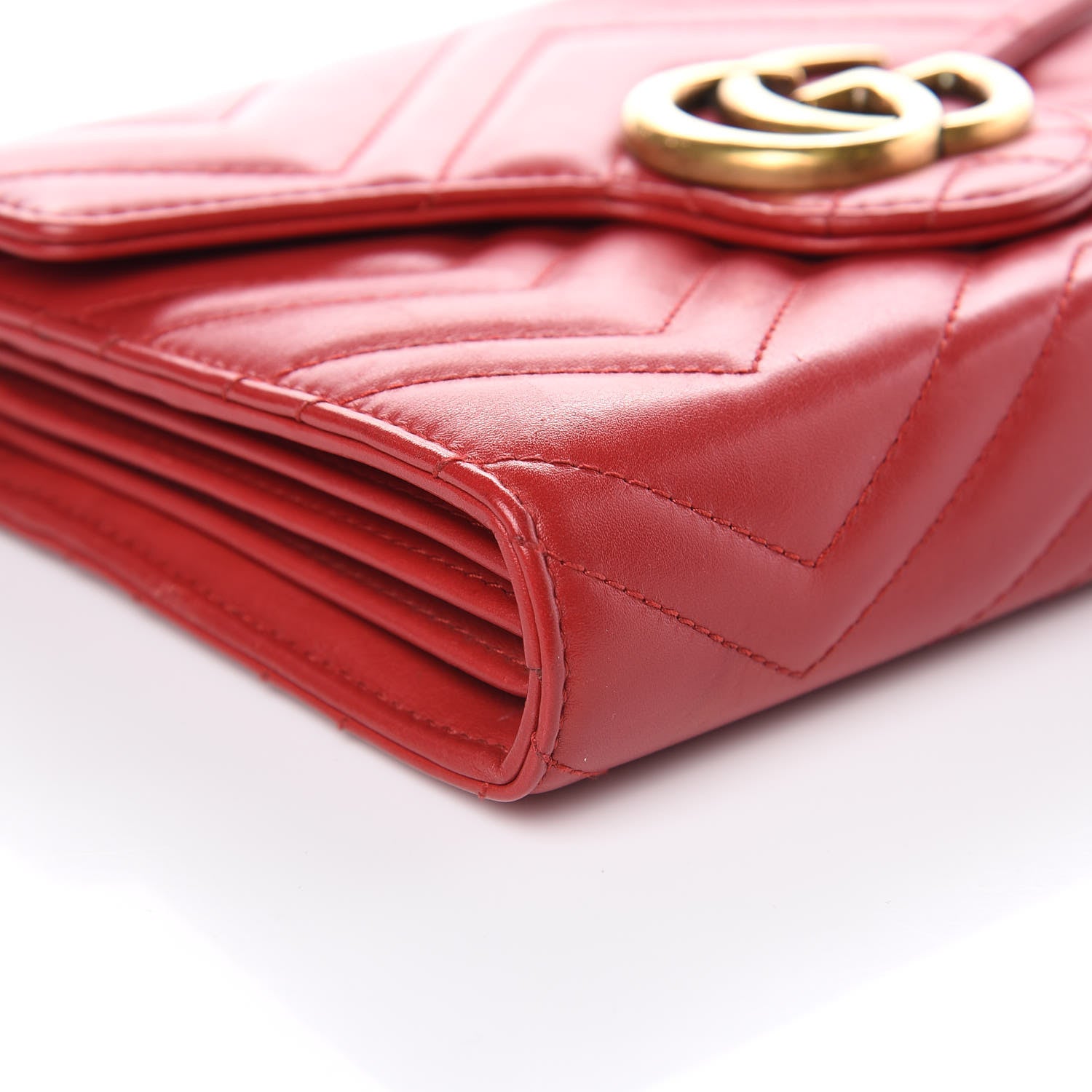 Gucci Calfskin Matelasse GG Marmont Chain Wallet Hibiscus Red 9 of 17