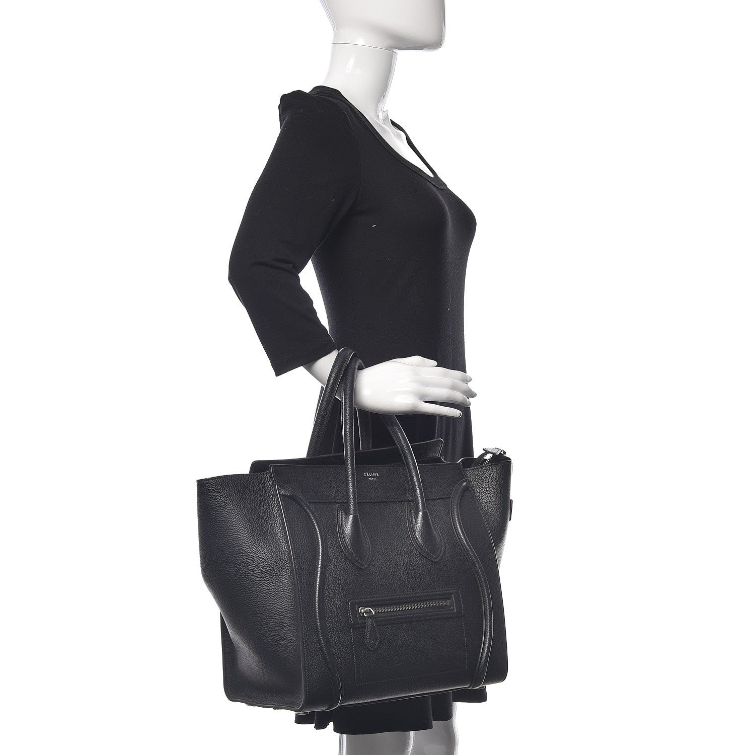 Celine Drummed Calfskin Mini Luggage Black 2 of 11