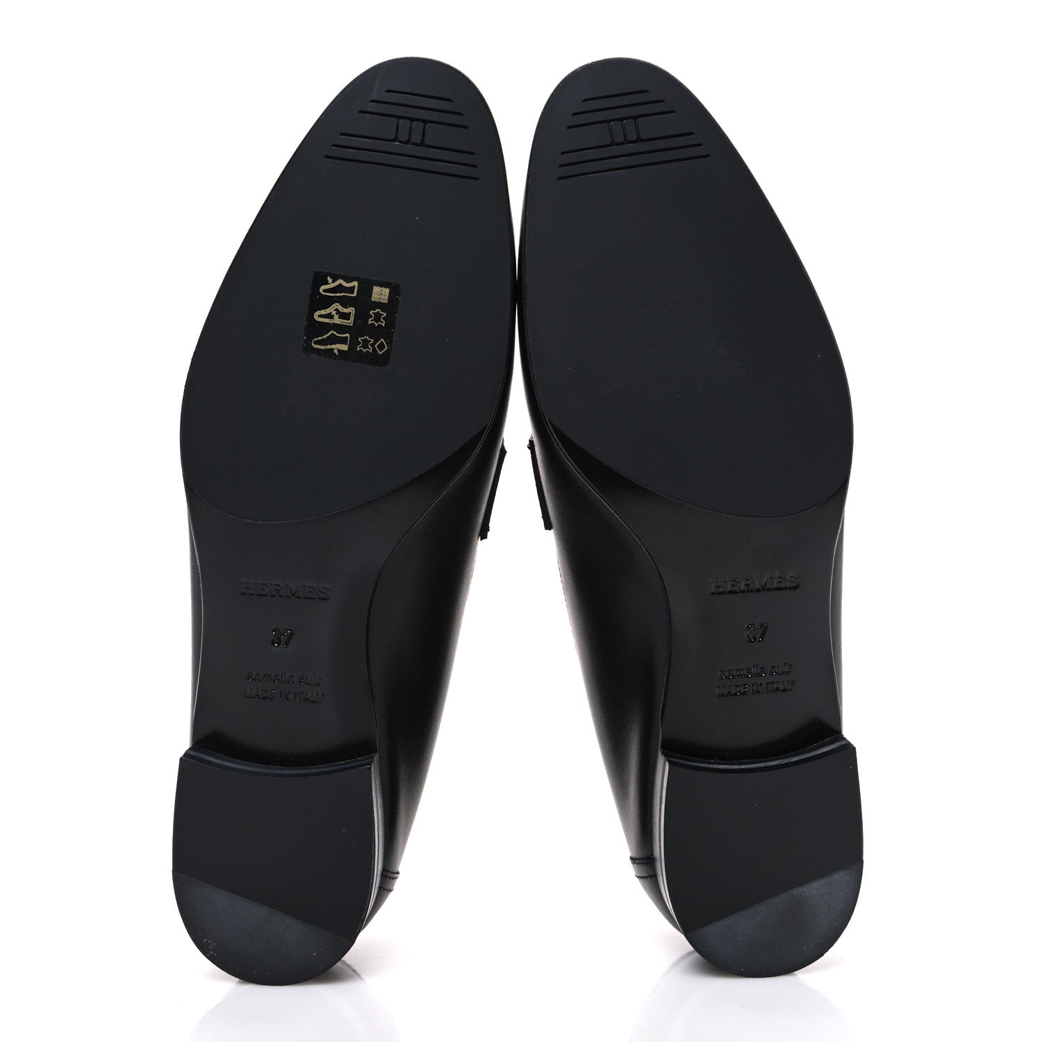 Hermes Toile De Coton Calfskin Womens Paris Loafers 37 Black Prunoir 7 of 11
