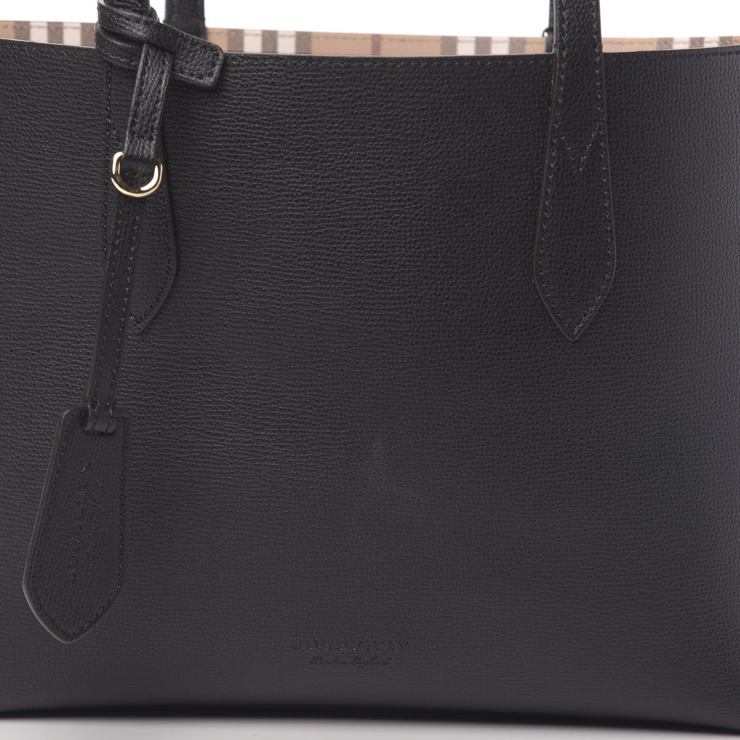 Grainy Calfskin Haymarket Check Medium Reversible Tote Black