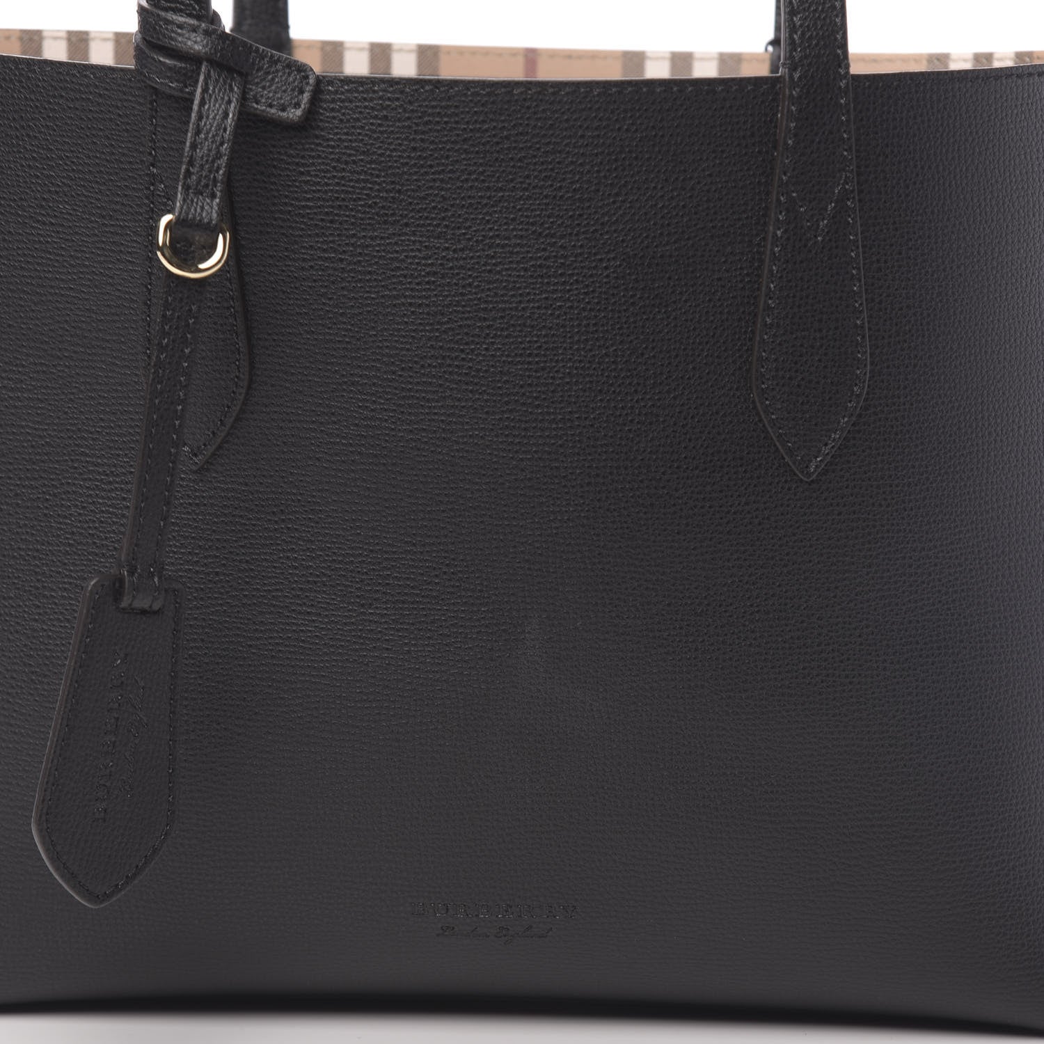 Burberry Grainy Calfskin Haymarket Check Medium Reversible Tote Black 10 of 15