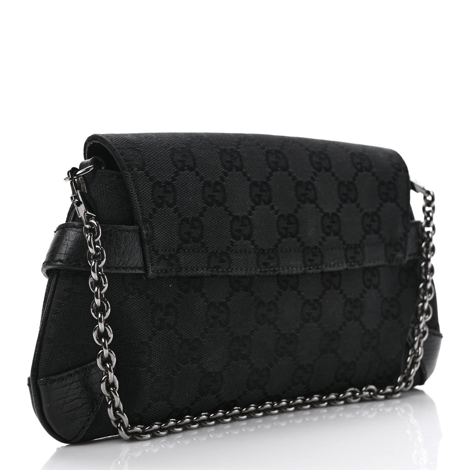 Gucci Monogram Horsebit Chain Clutch Black 3 of 10