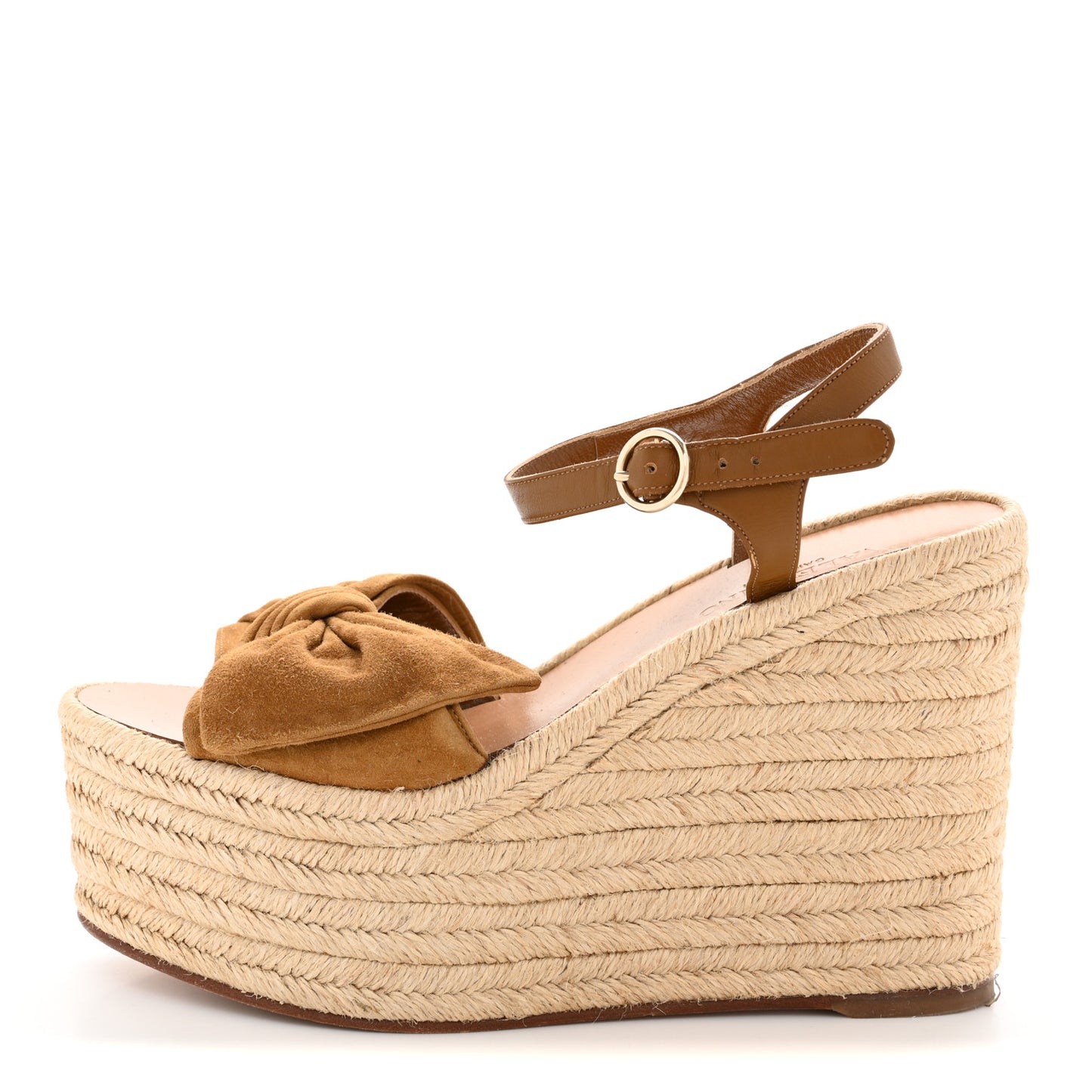 Suede Calfskin Tropical Bow Espadrille Platform Wedge Sandals 36 Brown