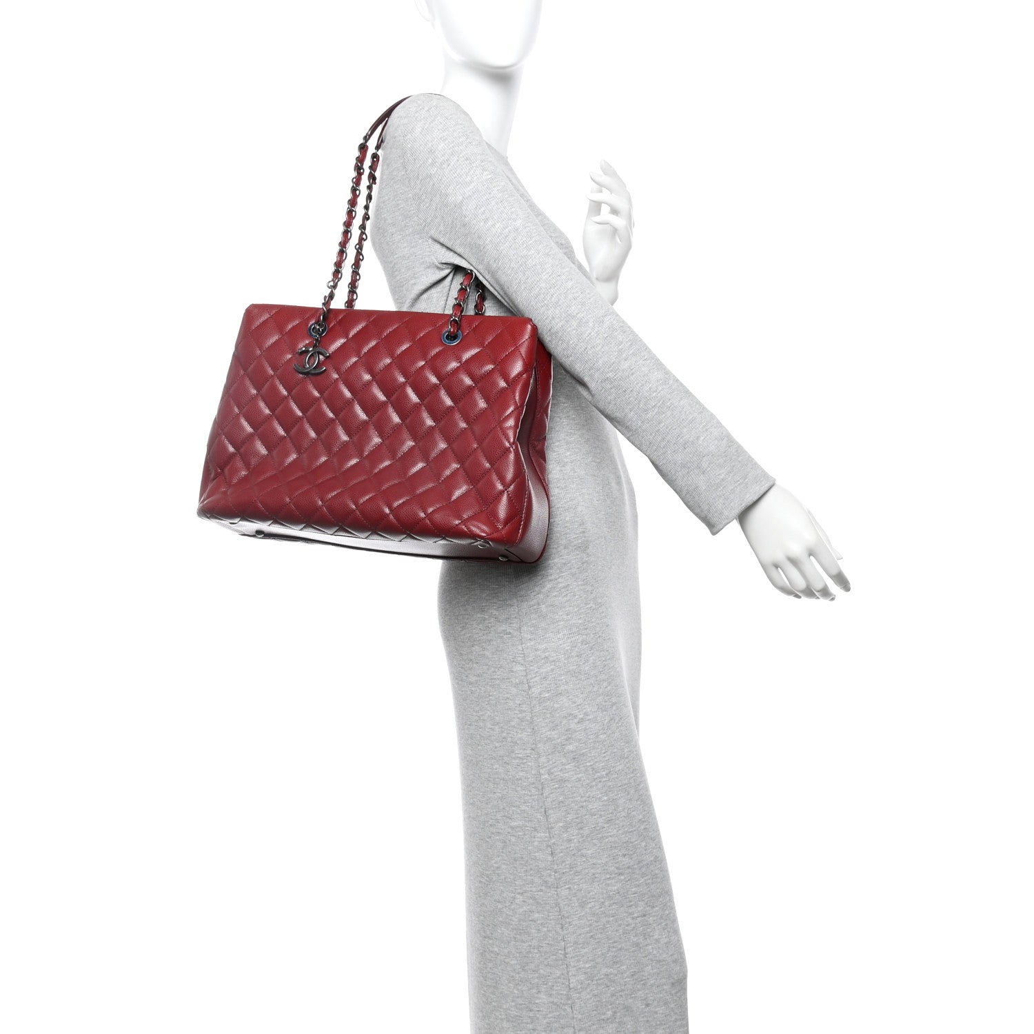 Chanel Caviar Quilted City Shopping Tote Dark Red 2 of 14